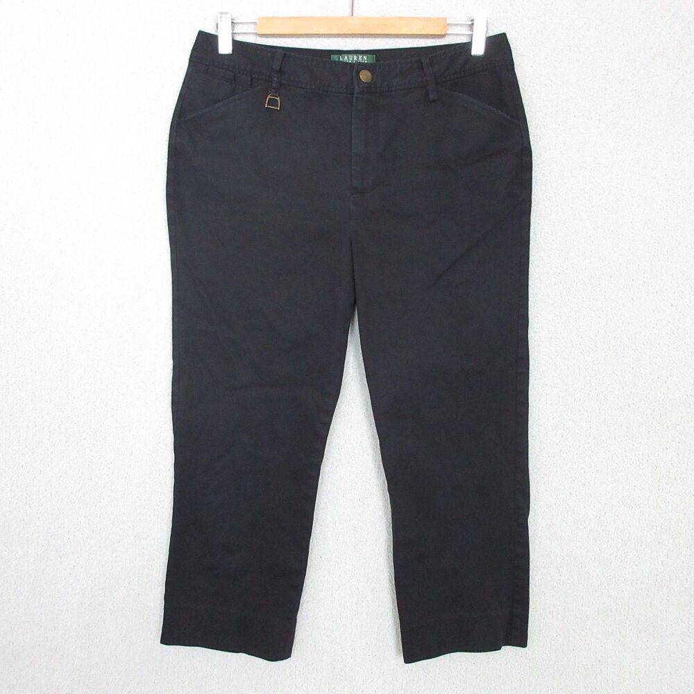 Ralph Lauren LRL Pants Womens 10 Black Cotton Stretch Cropped Straight Casual